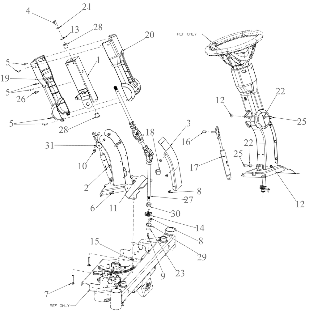 Tilt Controls Diagram and Parts List for ZTS1-50KH (17ARGBYLA10)(2023) Cub Cadet Lawn Tractor